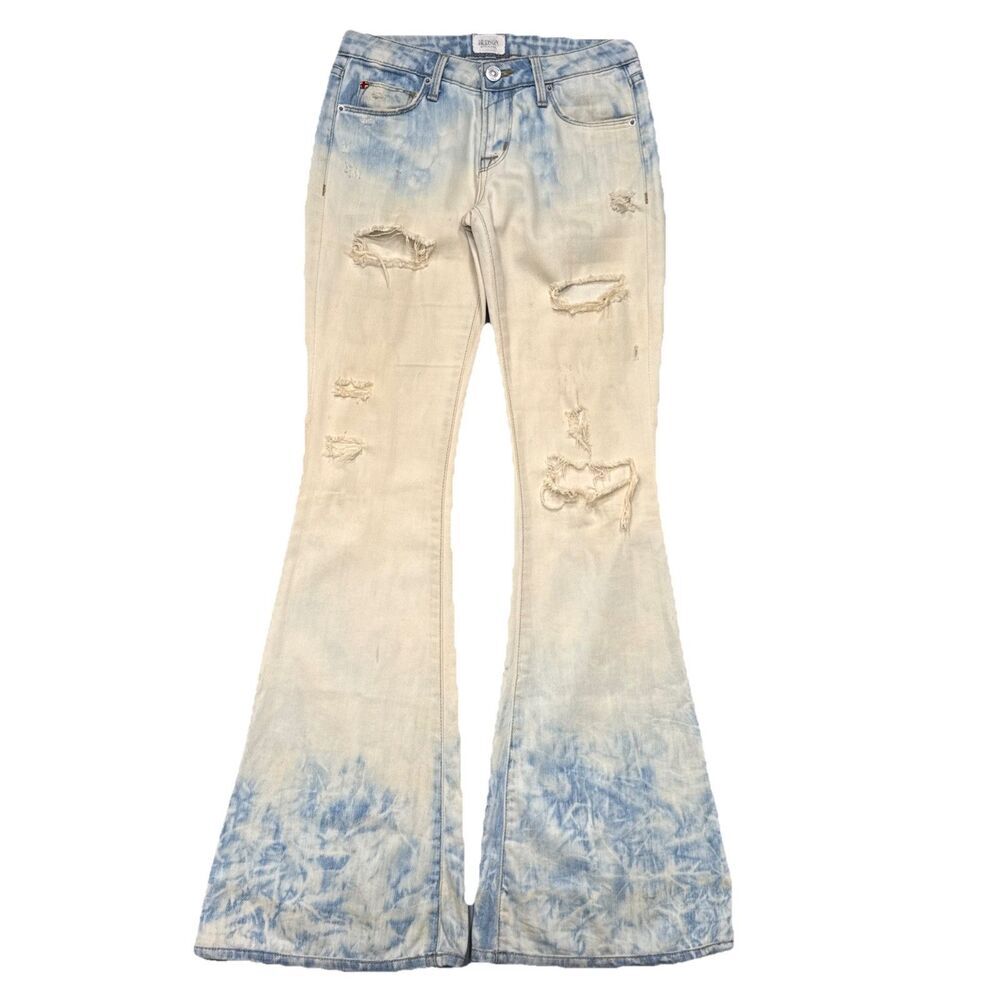 Hudson Mia Flare Acid Washed Destroyed Jeans 24 (26x32) Blue Bleach Denim Womens